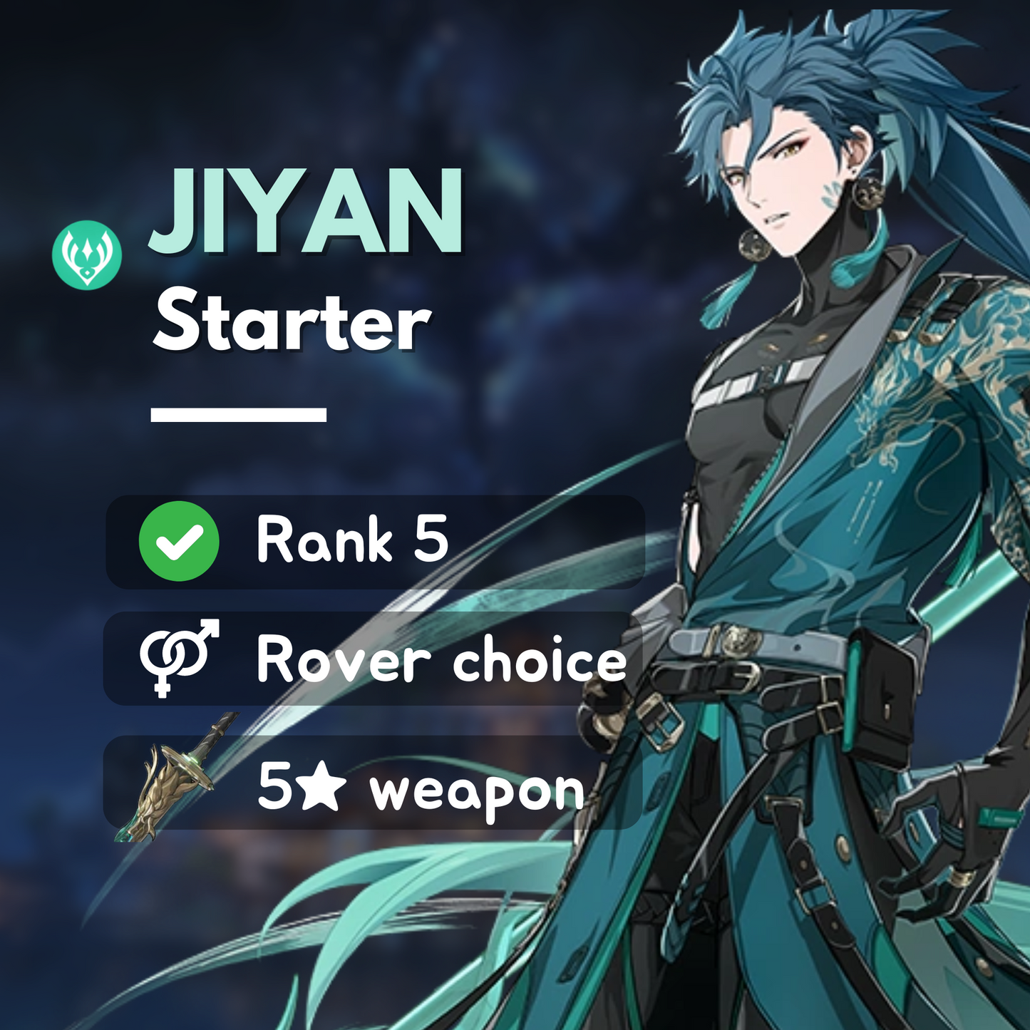 Wuthering Waves Jiyan Starter Account for All Servers including America, Europe and Asia featuring 5-star weapon Verdant Summit